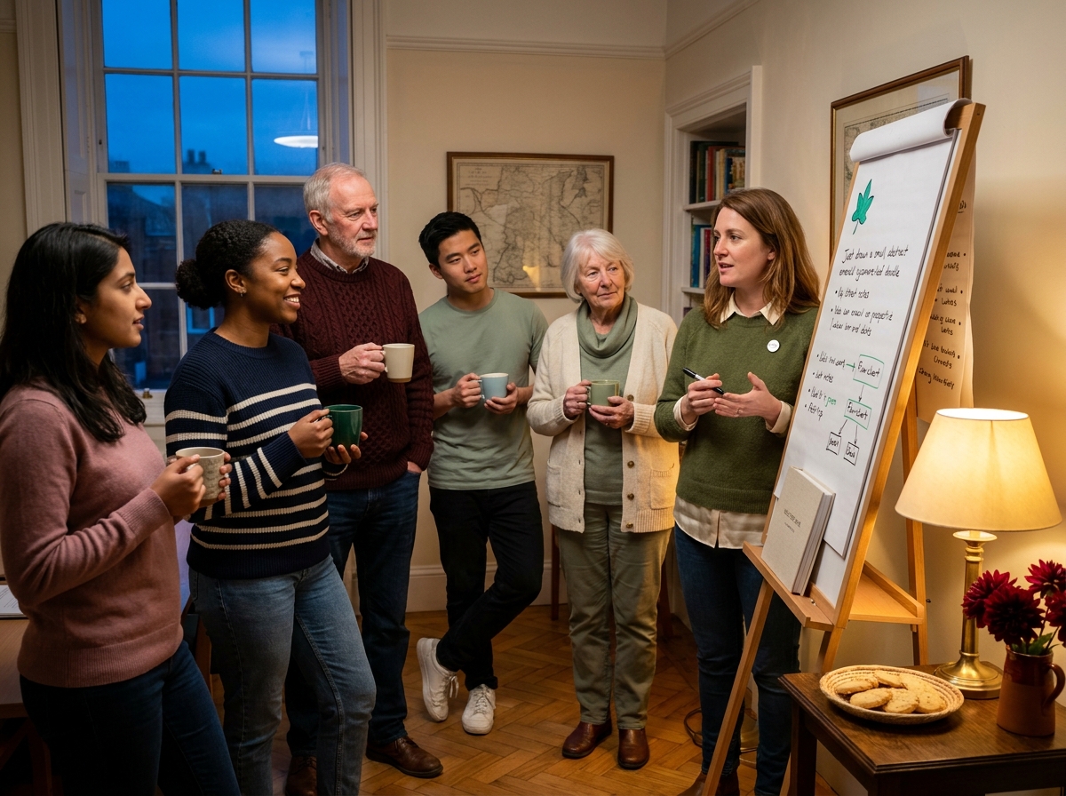 A small group of parishioners gathered around a table at a Trust information evening.